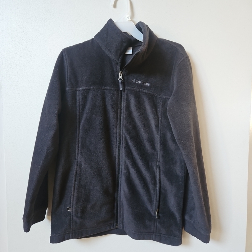 Columbia Fleece Jacket Boys Medium Black Logo Steens Mountain Mock Neck Full Zip